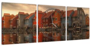 Színes házak képe (órával) (90x30 cm)