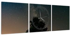 Egy éjszakai égbolt fákkal képe (órával) (90x30 cm)