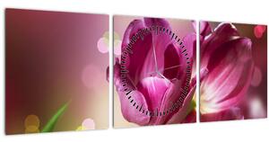 Rózsaszín tulipánok képe (órával) (90x30 cm)