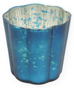 RAINBOW WAVES kék üveg gyertyatartó, 8 cm