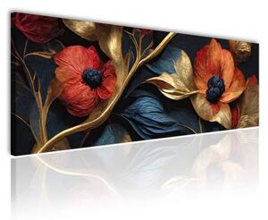 70x40 cm - Kék és piros absztrakt virág vászonkép