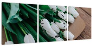 Egy csokor fehér tulipán képe (órával) (90x30 cm)
