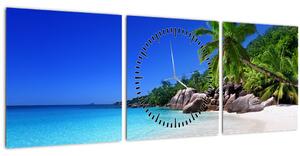 Kép a strandról a Praslin szigeten (órával) (90x30 cm)