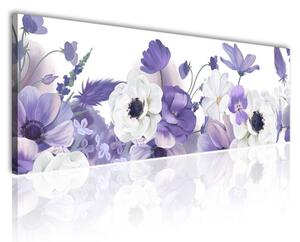 150x50 cm - Halvány lila és fehér virágok vászonkép