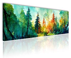 70x40 cm - Fenyőerdő festett vászonkép