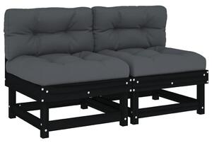 VidaXL 2 db fekete tömör fenyőfa középső kanapé párnákkal