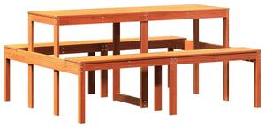 VidaXL viaszbarna tömör fenyőfa piknik asztal 160 x 134 x 75 cm