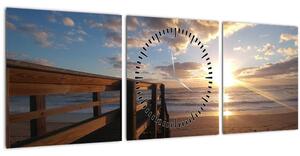 A móló, a strand és a tenger képe (órával) (90x30 cm)