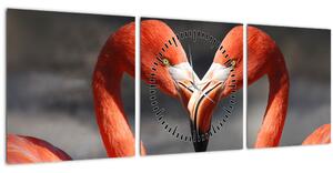 Két szerelmes flamingó képe (órával) (90x30 cm)