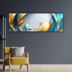 100x70 cm - Arany és kék absztrakt levelek vászonkép