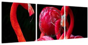 Vörös flamingók képe (órával) (90x30 cm)