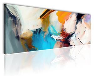 100x70 cm - Kék és sárga absztrakt festékvonások vászonkép
