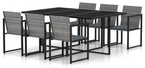 7 részes szürke polyrattan kültéri étkezőgarnitúra párnákkal