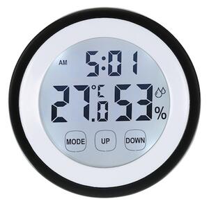 LED-es digitális óra érintőképernyővel, riasztás, hőmérséklet, páratartalom, 7,7 cm, fekete színű