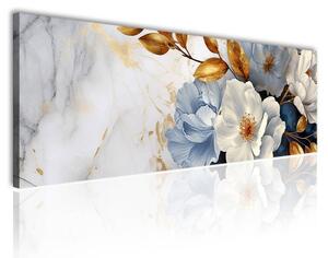 70x40 cm - Arany kék és fehér absztrakt virág kompozíció vászonkép