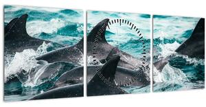 Kép - Delfinek az óceánban (órával) (90x30 cm)