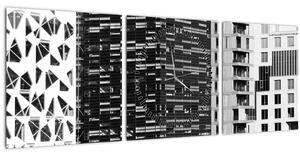 Fekete-fehér építészet képe (órával) (90x30 cm)