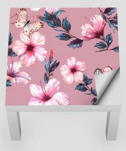 IKEA LACK asztal bútormatrica - rózsaszín hibiszkusz és pillangók