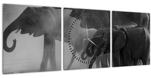Elefánt képe - fekete fehér (órával) (90x30 cm)