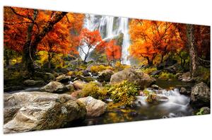 Kép - Vízesések őszi tájban, narancssárga (120x50 cm)