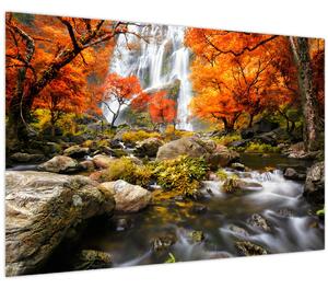 Kép - Vízesések őszi tájban, narancssárga (90x60 cm)