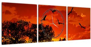 Madarak képe naplementekor (órával) (90x30 cm)