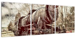 A mozdony történelmi képe (órával) (90x30 cm)