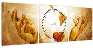 Kép - Szeretettel teli kezek festménye (órával) (90x30 cm)