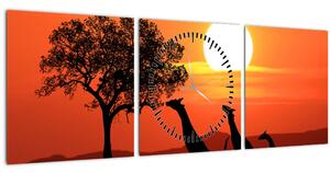 Zsiráfok képe naplementekor (órával) (90x30 cm)