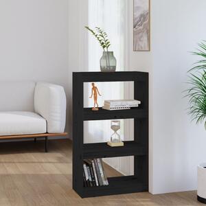 Fekete tömör fenyőfa könyvszekrény/térelválasztó 60x30x103,5 cm