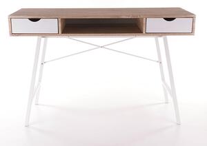 Íróasztal, MDF és Fém, 2 fiókkal B-140 Sonoma Tölgy / Fehér, H120xSz48xM76 cm