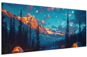 Kép - Kempingezés a hegyekben (120x50 cm)