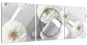 Absztrakt kép fehér virágokkal (órával) ()