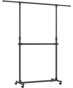 Dupla Ruhafogas, Állítható Felső Rúddal, Görgős, 113-180 cm, Fekete