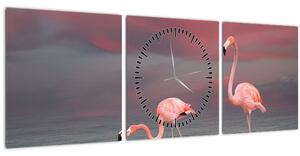 Flamingók képe (órával) (90x30 cm)