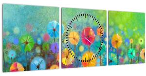 Kép - Absztrakt virágok (órával) (90x30 cm)