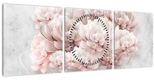 Kép - Rózsaszín virágok a falon (órával) (90x30 cm)