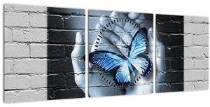 Kép - Pillangó a falon (órával) (90x30 cm)