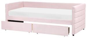 Ágyneműtartós heverő Bársony MARRAY 90 x 200 cm Pasztellrózsaszín