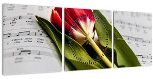Egy vörös tulipán képe (órával) (90x30 cm)