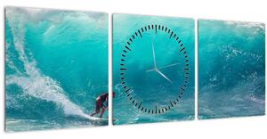 Szörfösök képe a hullámokban (órával) (90x30 cm)