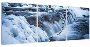 Egy folyó képe télen (órával) (90x30 cm)