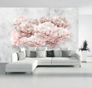 Fotótapéta - Rózsaszín virágok a falon (296x200 cm)