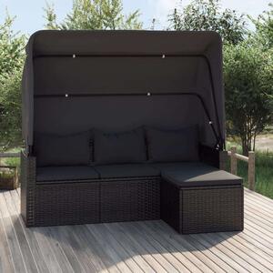 VidaXL 3-személyes Polyrattan Kerti Kanapé - Fekete
