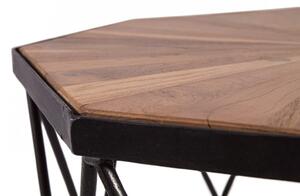Geometrikus design asztal teakfa és fém-Nagy