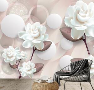 Fotótapéta - Fehér virágok 3D (296x200 cm)