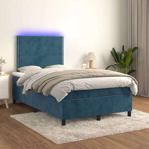 VidaXL sötétkék bársony rugós és LED-es ágy matraccal 120x200 cm