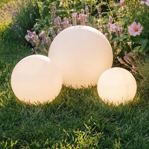 Lindby LED napelemes lámpák Lago, 3 darabos szett, gömbök, földi tüske, fehér, Fehér / opál, Műanyag, Modern