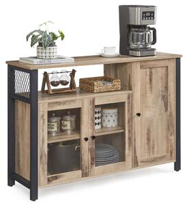 VASAGLE tárolószekrény 3 ajtós komód ipari stílusú tevebarna és fekete 33 x 110 x 75 cm