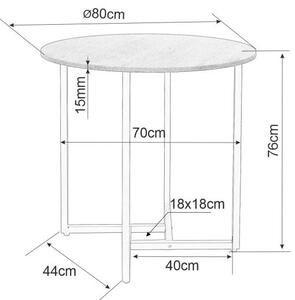 Kerek étkezőasztal ALTO II 80 cm, fehér márvány dekorációval